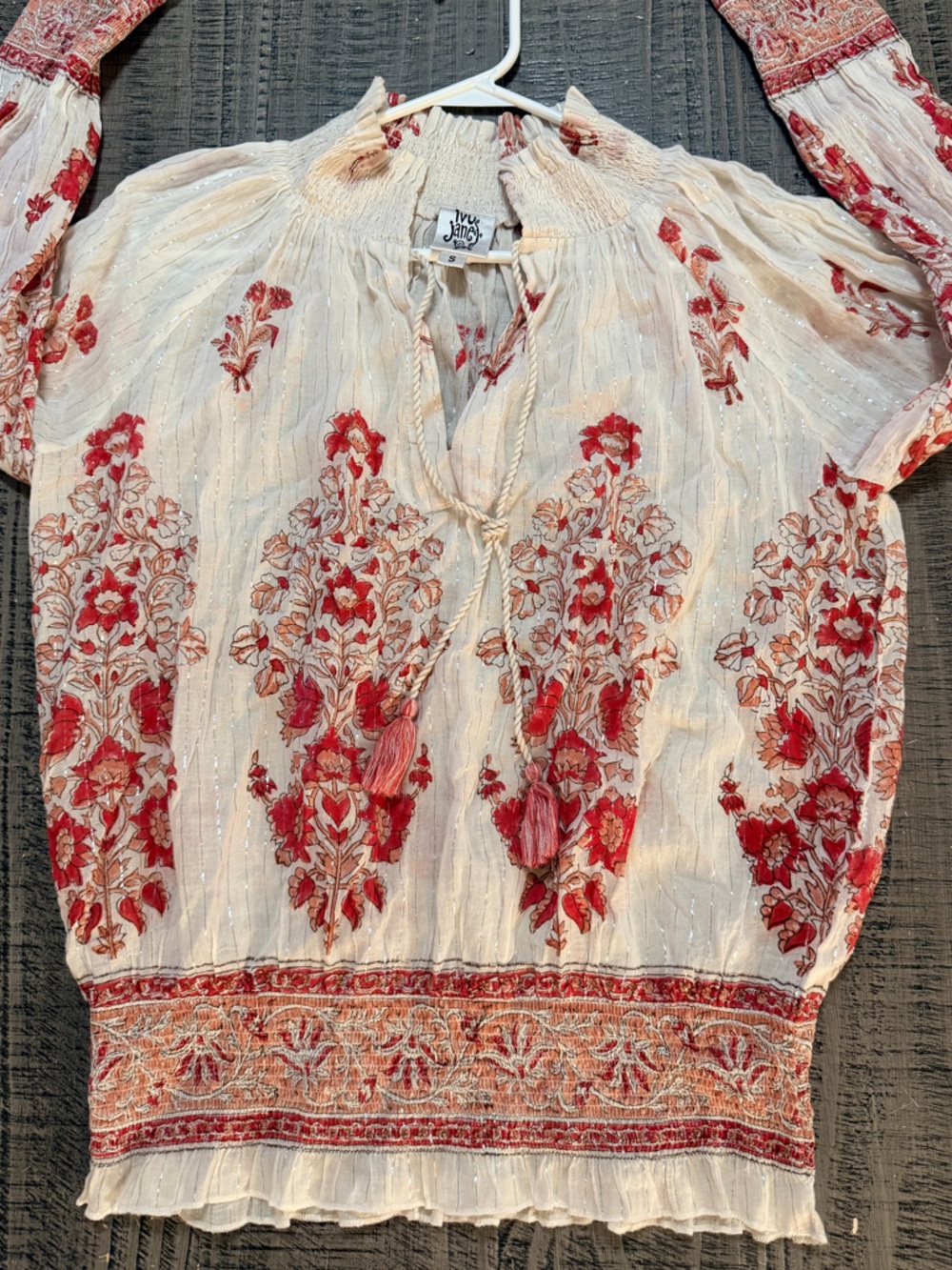 ivy jane Cream Peasant Blouse with Red Floral Accents